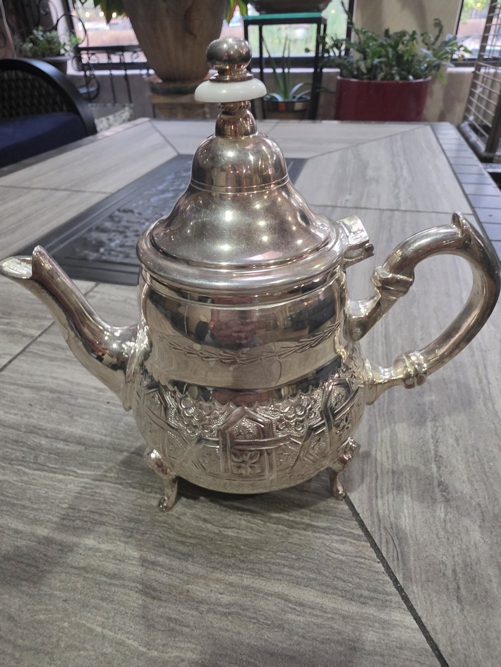 Silver-Tone Ornate Teapot - Elegant Serving Teapot